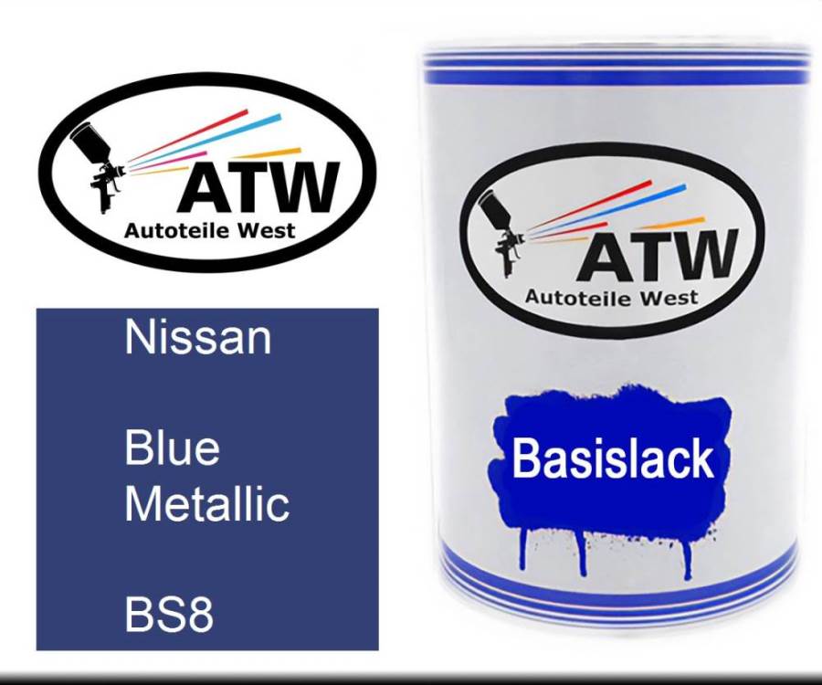 Nissan, Blue Metallic, BS8: 500ml Lackdose, von ATW Autoteile West.